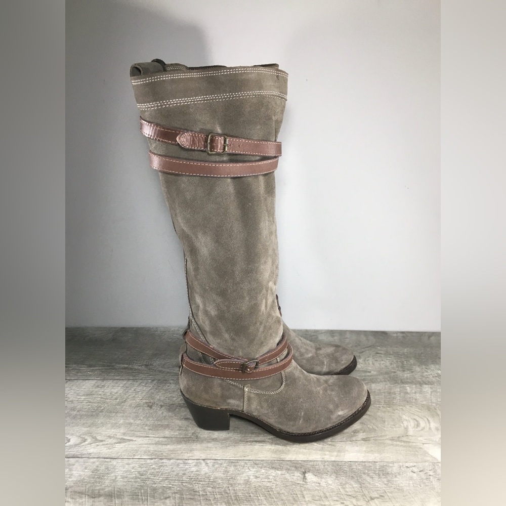 Frye 76395 Jane Strappy Brown Leather Womens Knee High Heel Riding Boots Size 7